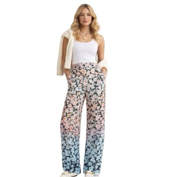 NWT REISS Serena Floral Print Wide Leg Trousers in Multicolor Size 4 - Picture 3 of 16